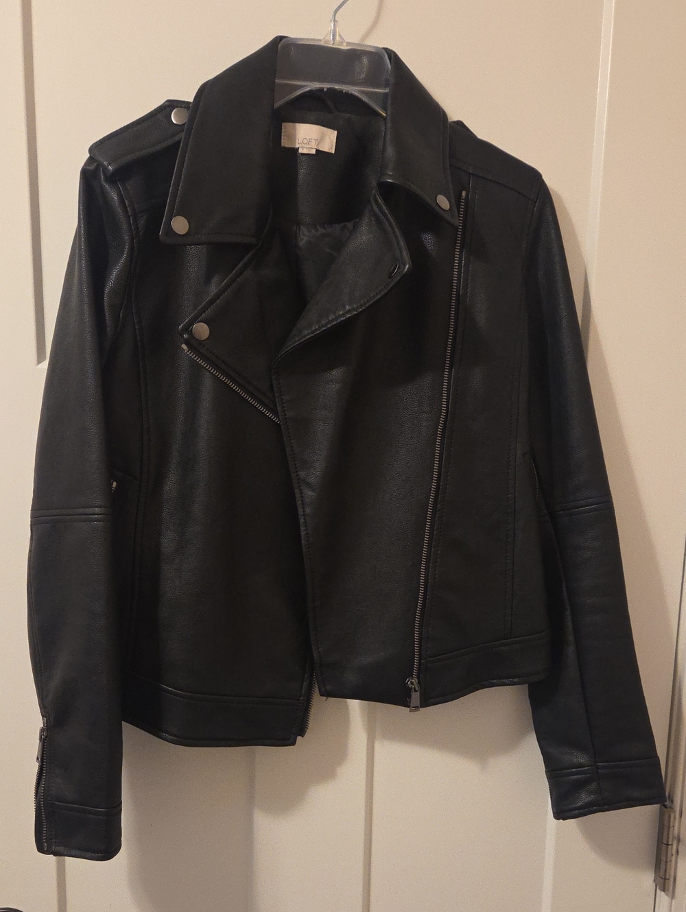 LOFT Black Faux Leather Asymmetrical Moto Jacket